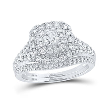  14k White Gold Round Diamond Halo Bridal Wedding Ring Band Set 1 Cttw