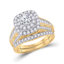  14k Yellow Gold Round Diamond Halo Bridal Wedding Ring Band Set 2 Cttw