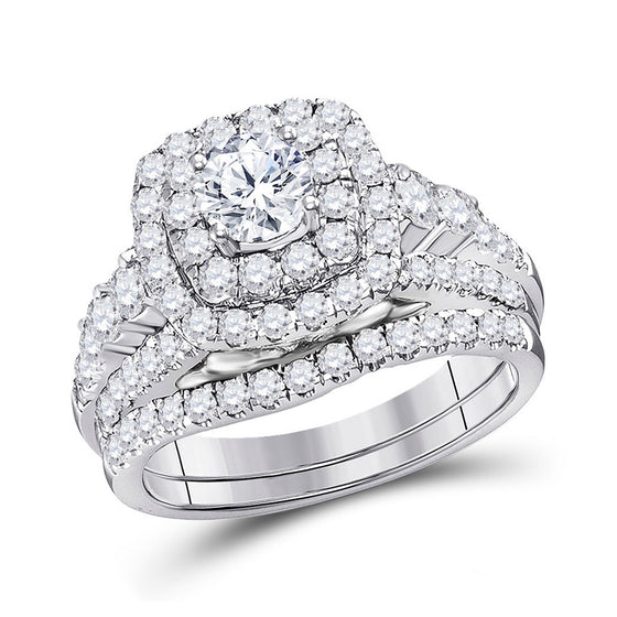 14k White Gold Round Diamond Bridal Wedding Ring Band Set 2 Cttw