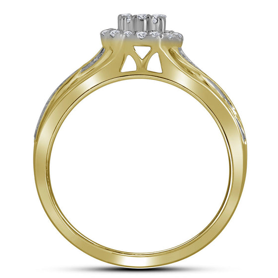 14k Yellow Gold Round Diamond Cluster Bridal Wedding Ring Band Set 1/2 Cttw