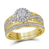 14k Yellow Gold Round Diamond Cluster Bridal Wedding Ring Band Set 1/2 Cttw