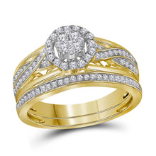  14k Yellow Gold Round Diamond Cluster Bridal Wedding Ring Band Set 1/2 Cttw