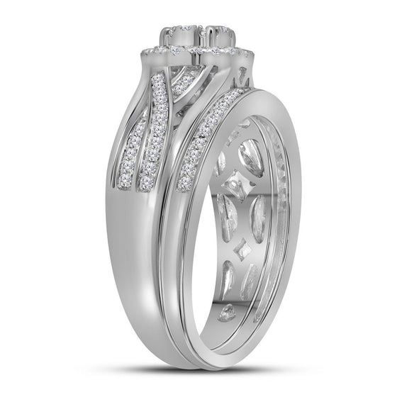 14k White Gold Round Diamond Cluster Bridal Wedding Ring Band Set 1/2 Cttw