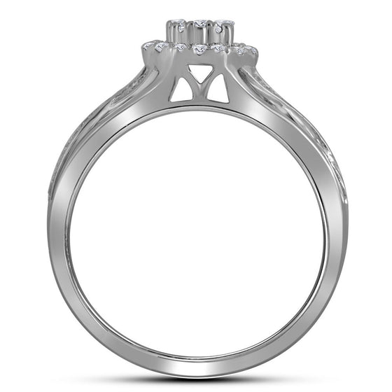14k White Gold Round Diamond Cluster Bridal Wedding Ring Band Set 1/2 Cttw