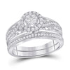 14k White Gold Round Diamond Cluster Bridal Wedding Ring Band Set 1/2 Cttw