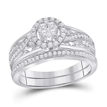  14k White Gold Round Diamond Cluster Bridal Wedding Ring Band Set 1/2 Cttw