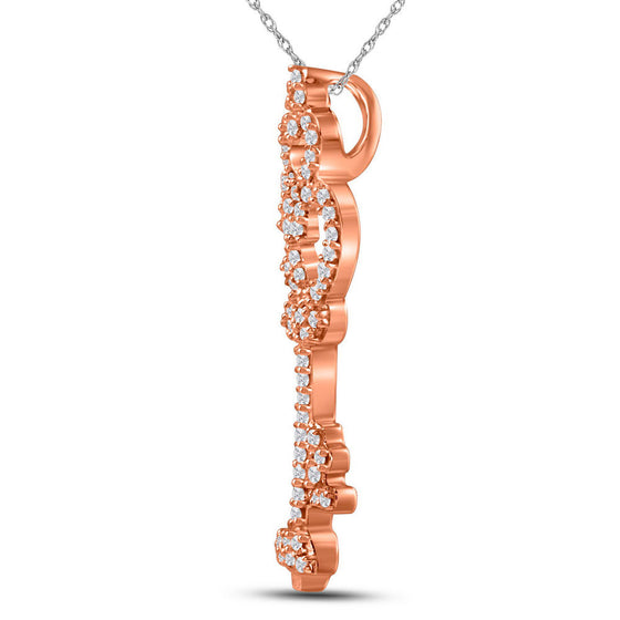 10k Rose Gold Womens Round Diamond Trefoil Key Pendant 1/5 Cttw