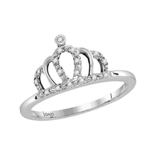  10k White Gold Womens Round Diamond Crown Band Ring 1/20 Cttw