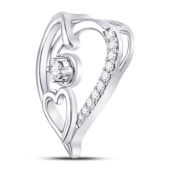 10k White Gold Womens Round Diamond Heart Pendant 1/10 Cttw