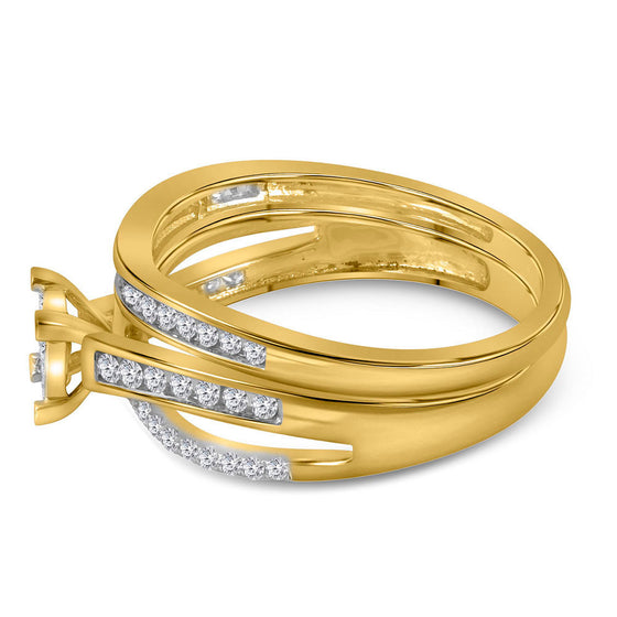 14k Yellow Gold Princess Diamond Bridal Wedding Ring Band Set 1/2 Cttw