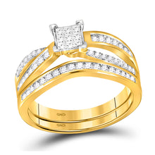  14k Yellow Gold Princess Diamond Bridal Wedding Ring Band Set 1/2 Cttw