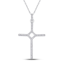  10k White Gold Womens Round Diamond Cross Pendant 1/6 Cttw