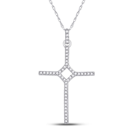 10k White Gold Womens Round Diamond Cross Pendant 1/6 Cttw