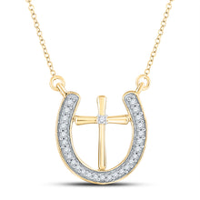  10k White Gold Womens Round Diamond Cross Horseshoe Necklace 1/6 Cttw