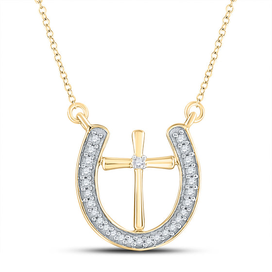 10k White Gold Womens Round Diamond Cross Horseshoe Necklace 1/6 Cttw