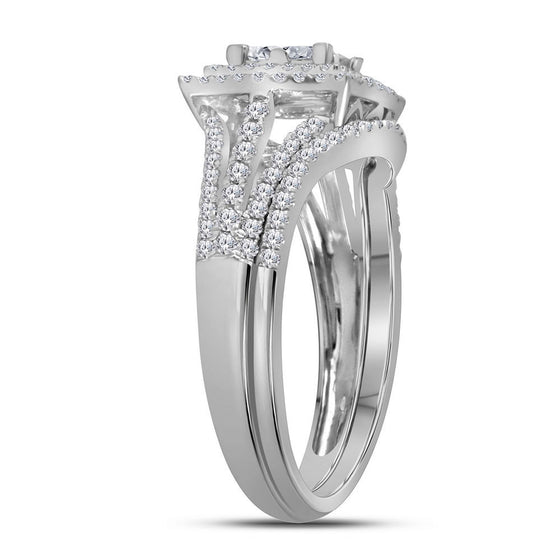14k White Gold Princess Diamond Bridal Wedding Ring Band Set 1 Cttw