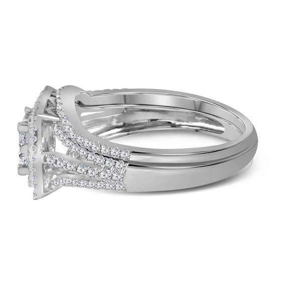 14k White Gold Princess Diamond Bridal Wedding Ring Band Set 1 Cttw
