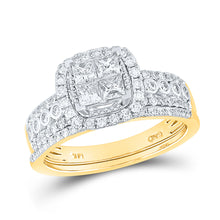 14k Yellow Gold Princess Diamond Halo Bridal Wedding Ring Band Set 1 Cttw