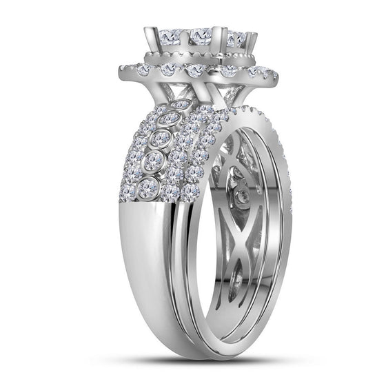 14k White Gold Princess Diamond Bridal Wedding Ring Band Set 2 Cttw