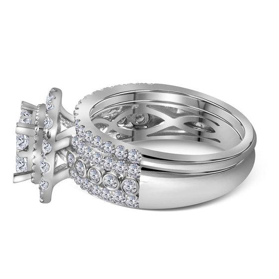 14k White Gold Princess Diamond Bridal Wedding Ring Band Set 2 Cttw
