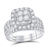 14k White Gold Princess Diamond Bridal Wedding Ring Band Set 2 Cttw