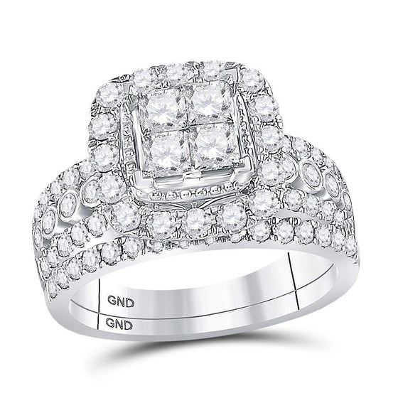14k White Gold Princess Diamond Bridal Wedding Ring Band Set 2 Cttw