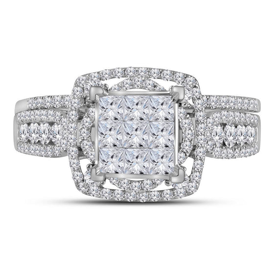 14k White Gold Princess Diamond Bridal Wedding Ring Band Set 1 Cttw