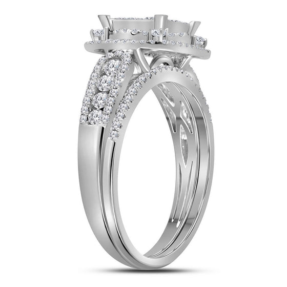 14k White Gold Princess Diamond Bridal Wedding Ring Band Set 1 Cttw