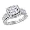 14k White Gold Princess Diamond Bridal Wedding Ring Band Set 1 Cttw