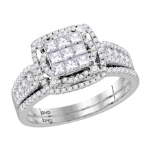  14k White Gold Princess Diamond Bridal Wedding Ring Band Set 1 Cttw