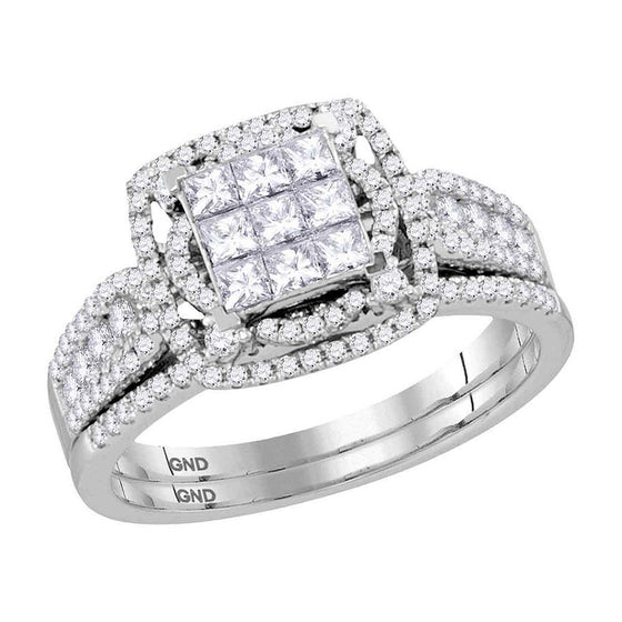 14k White Gold Princess Diamond Bridal Wedding Ring Band Set 1 Cttw