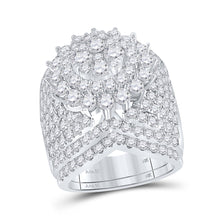  14k White Gold Round Diamond Cluster Bridal Wedding Ring Band Set 5 Cttw