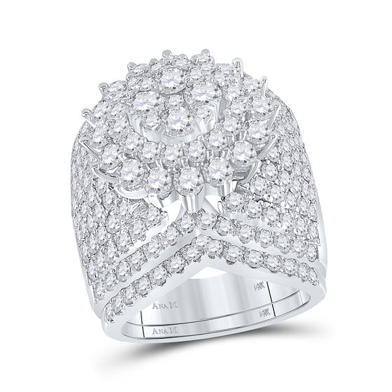 14k White Gold Round Diamond Cluster Bridal Wedding Ring Band Set 5 Cttw