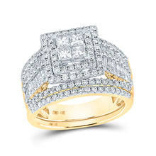  14k Yellow Gold Princess Diamond Square Bridal Wedding Ring Band Set 2 Cttw