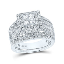  14k White Gold Princess Diamond Cluster Bridal Wedding Engagement Ring 2 Cttw