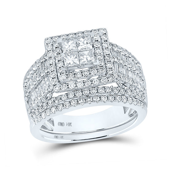14k White Gold Princess Diamond Cluster Bridal Wedding Engagement Ring 2 Cttw
