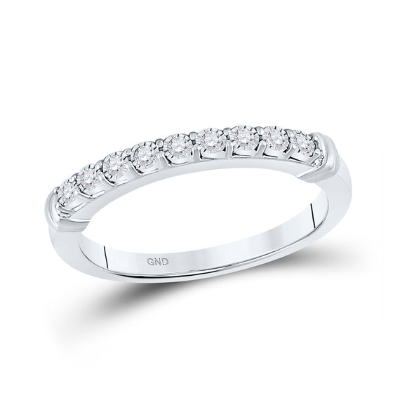 10k White Gold Womens Round Diamond Single Row Band Ring 1/8 Cttw
