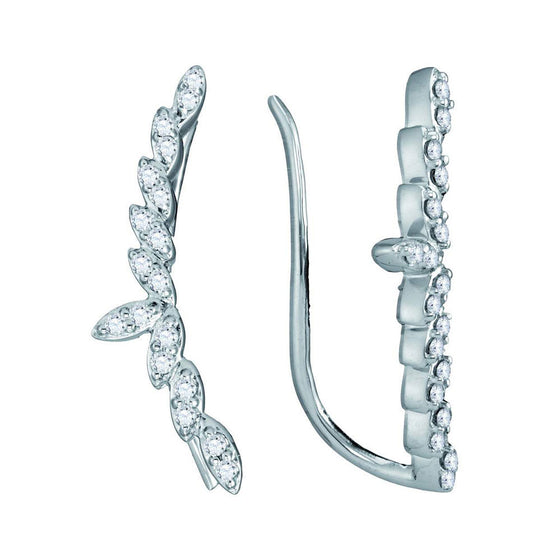 10k White Gold Womens Round Diamond Climber Earrings 1/4 Cttw