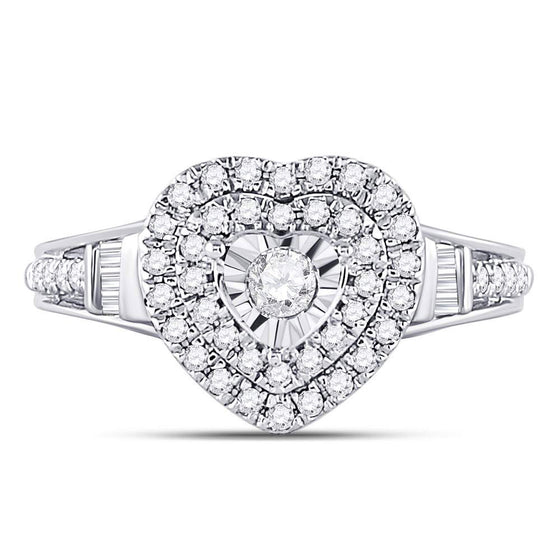 10k White Gold Round Diamond Heart Bridal Wedding Engagement Ring 1/2 Cttw