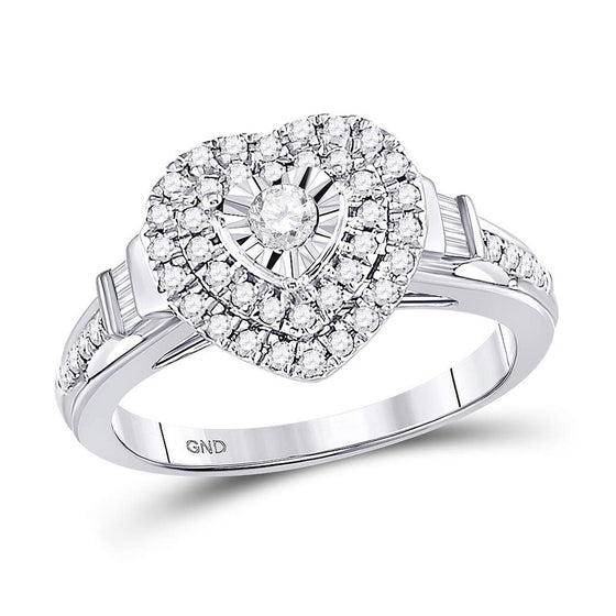 10k White Gold Round Diamond Heart Bridal Wedding Engagement Ring 1/2 Cttw
