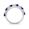 10k White Gold Womens Oval Blue Sapphire Diamond Alternating Band Ring 1-1/2 Cttw