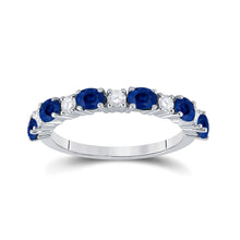  10k White Gold Womens Oval Blue Sapphire Diamond Alternating Band Ring 1-1/2 Cttw