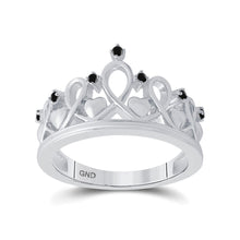  Sterling Silver Womens Round Black Color Enhanced Diamond Crown Fashion Ring 1/10 Cttw