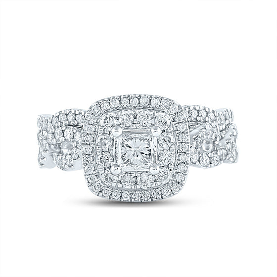 14k White Gold Princess Diamond Bridal Wedding Ring Band Set 1 Cttw