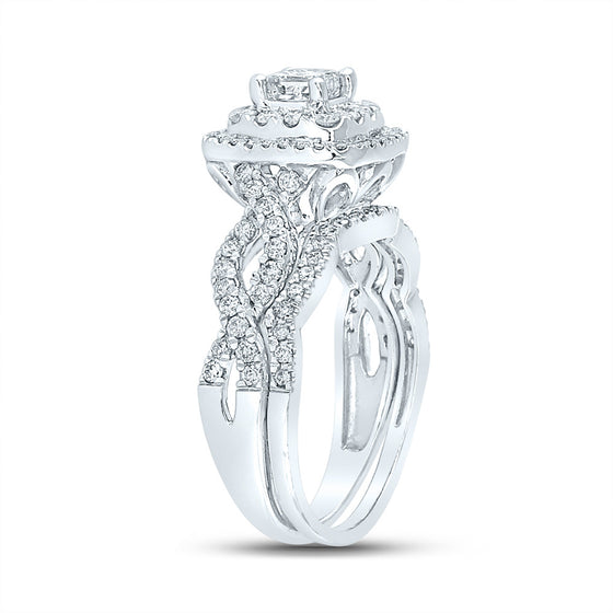 14k White Gold Princess Diamond Bridal Wedding Ring Band Set 1 Cttw