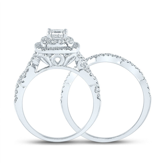 14k White Gold Princess Diamond Bridal Wedding Ring Band Set 1 Cttw