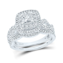  14k White Gold Princess Diamond Bridal Wedding Ring Band Set 1 Cttw