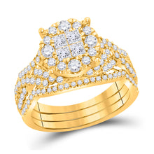  14k Yellow Gold Princess Diamond 3-Pc Bridal Wedding Ring Band Set 1-1/2 Cttw