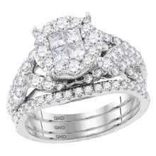  14k White Gold Princess Round Diamond Bridal Wedding Ring Band Set 2 Cttw