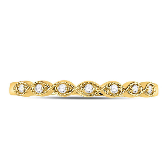 14k Yellow Gold Womens Round Diamond Classic Stackable Band Ring 1/20 Cttw